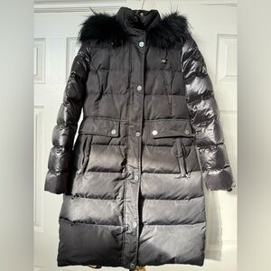 Michael Kors Black Puffer Coat with Faux Fur Trim